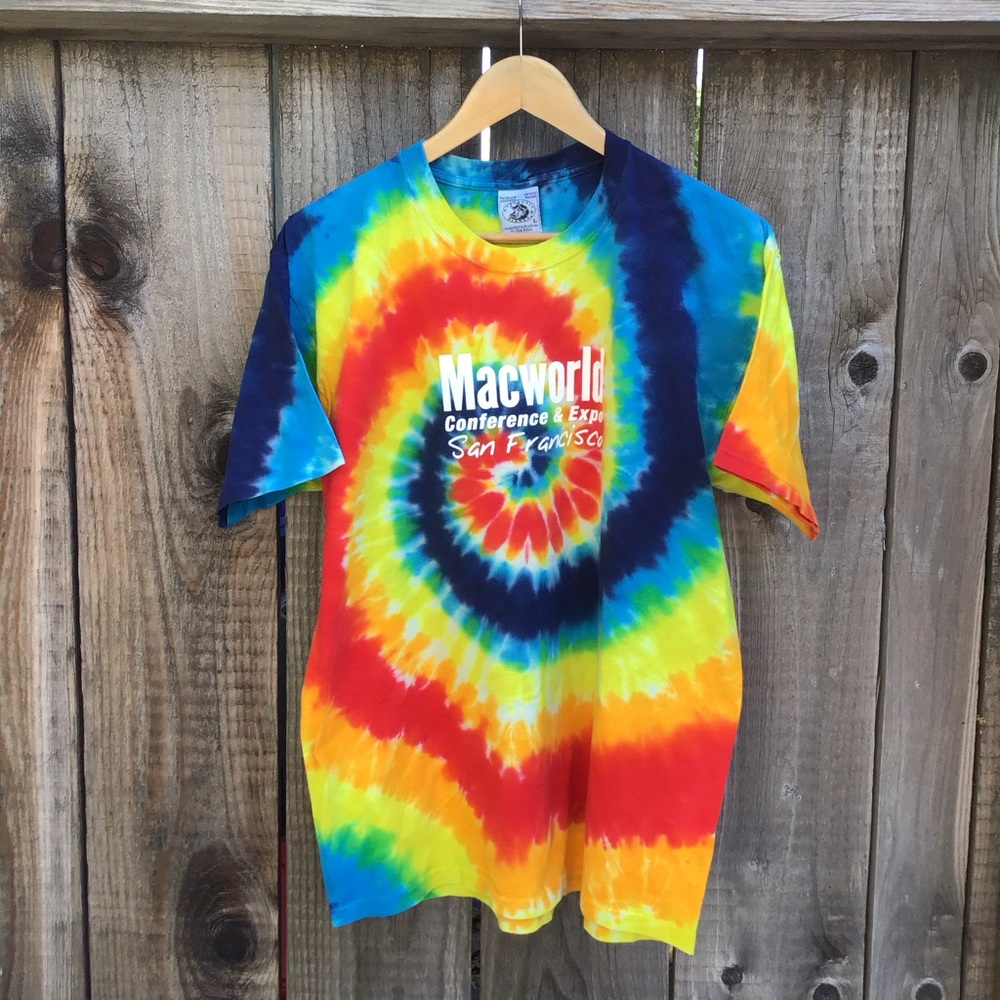 Vintage 90s Mac Macworld apple conference tech promo tie dye t shirt mens large - Picture 2 of 5